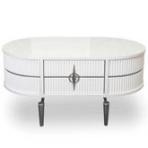 MASUTA CAFEA CU RIFLAJE SI 2 SERTARE, ALB & ARGINTIU - 105X60x47CM